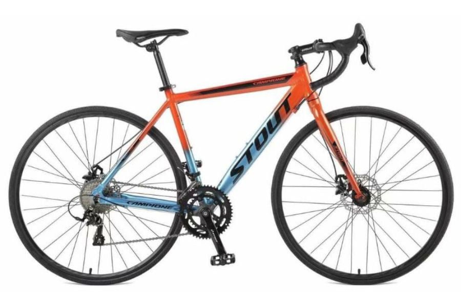 Xe đạp đua khung nhôm STOUT tay đề lắc xịn sò, bánh 700cx25 11 Xe đạp đua STOUT màu xanh cam