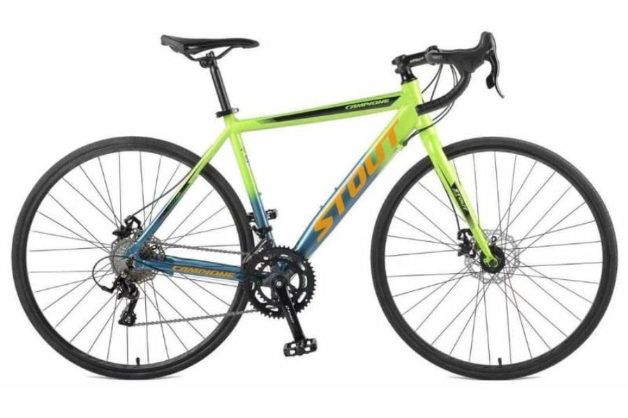 Xe đạp đua khung nhôm STOUT tay đề lắc xịn sò, bánh 700cx25 26 Xe đạp đua STOUT màu xanh xanh lá