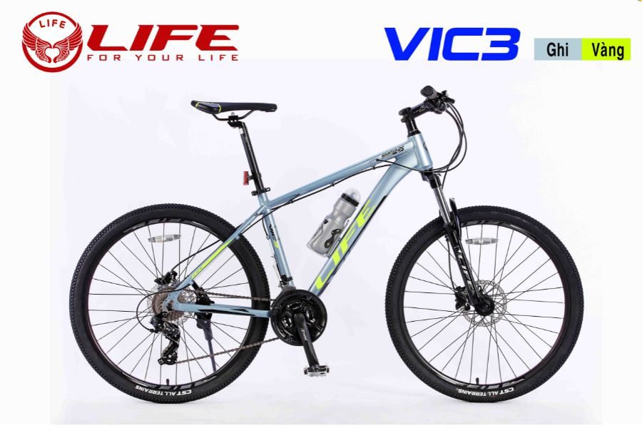 Xe đạp địa hình Life VIC3 phanh dầu giảm giá 399K 32 Xe đạp Life Vic3 Màu Ghi Vàng