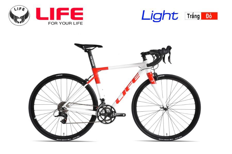 Xe đạp đua Life light giảm giá 450K + quà khuyến mãi 33 Xe đạp đua life light màu trắng đỏ