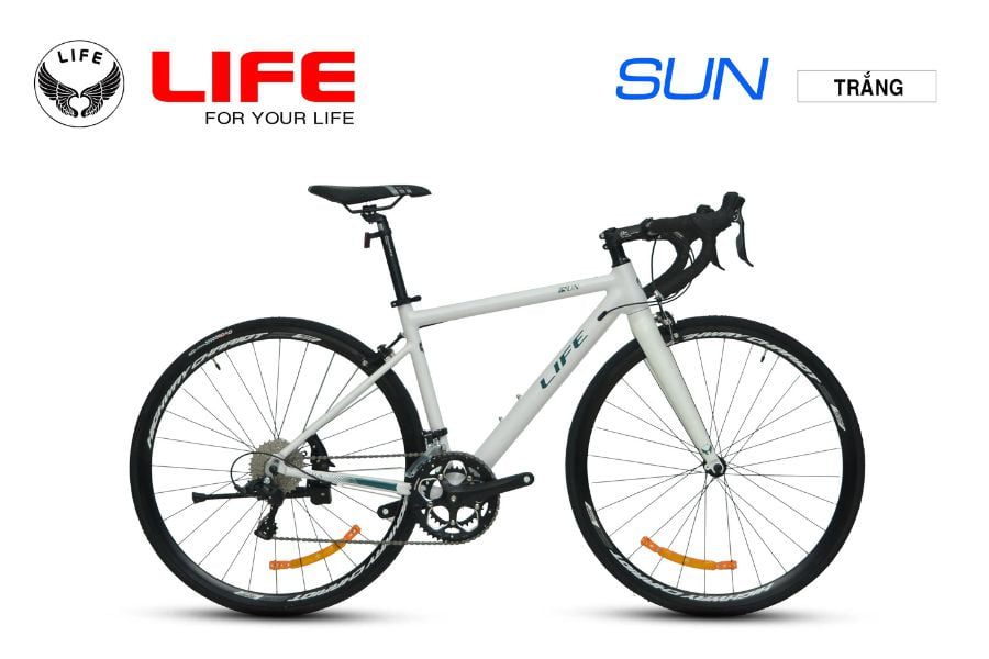 Xe đạp đua Life Sun giá rẻ, linh kiện Shimano Nhật 59 Xe đạp đua life sun màu trắng