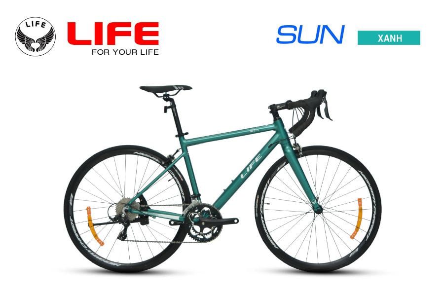 Xe đạp đua Life Sun giá rẻ, linh kiện Shimano Nhật 58 Xe đạp đua life sun màu xanh