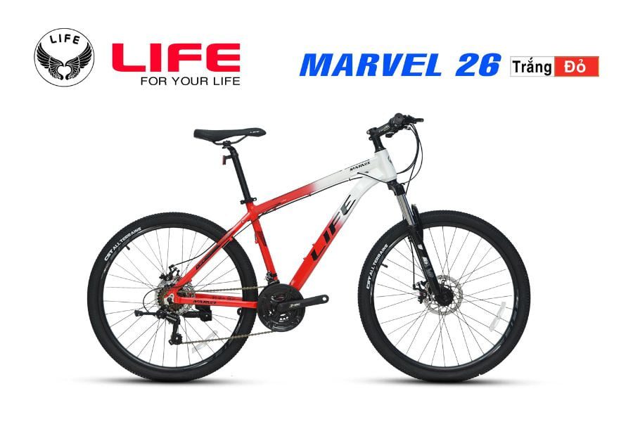 Xe đạp địa hình Life Marvel 26 hàng chính hãng giảm giá 200k 3 Xe đạp Life Marvel 26 Màu Trắng đỏ