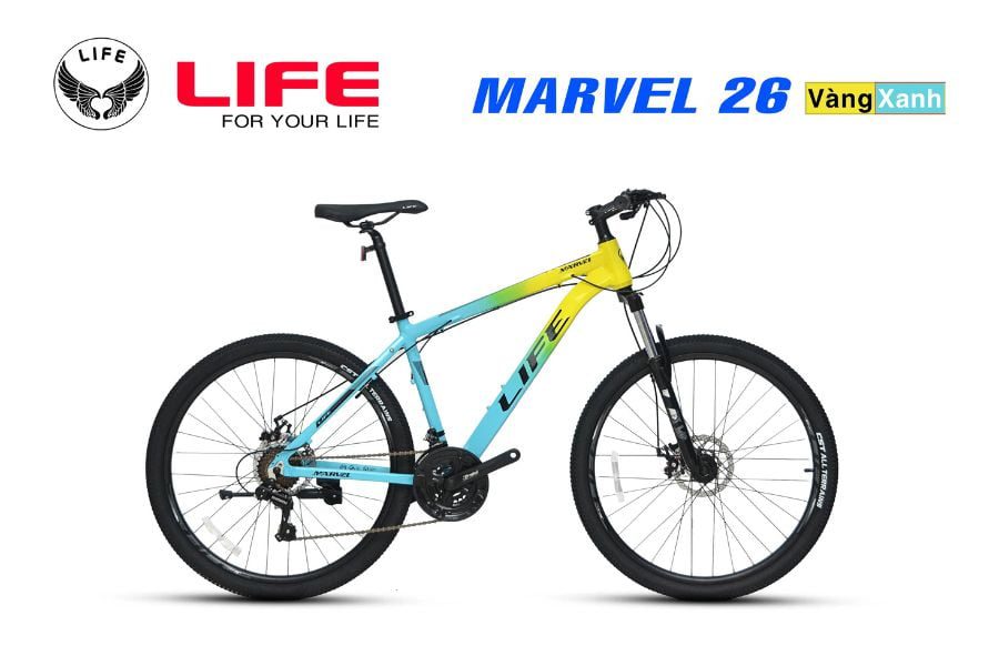 Xe đạp địa hình Life Marvel 26 hàng chính hãng giảm giá 200k 2 Xe đạp Life Marvel 26 Màu Vàng Xanh