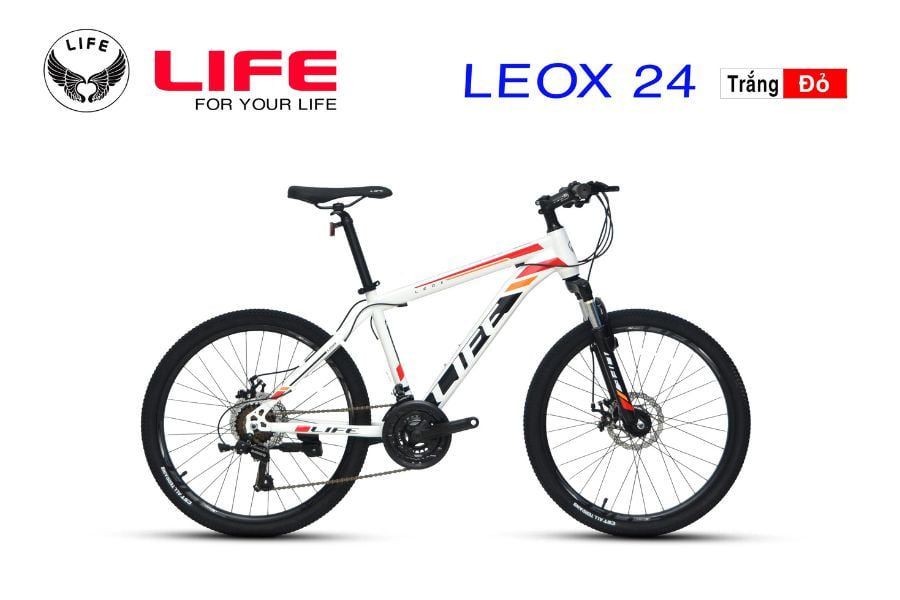 Xe đạp địa hình Life LeoX 24 inch tặng 300K 41 Xe đạp địa Hình Life Leox 24 Trắng đỏ