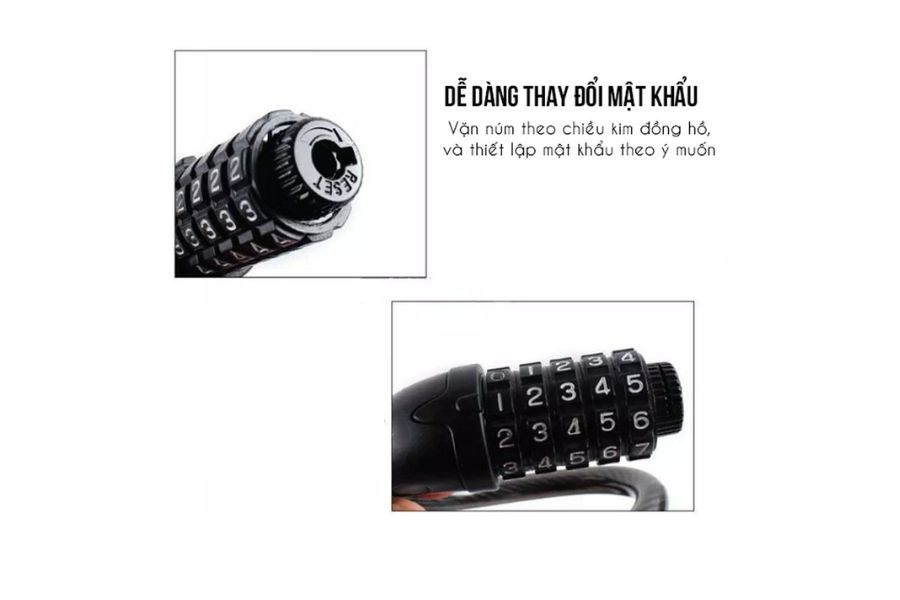 Khóa dây mật khẩu đa năng ( xe đạp, xe máy, cửa kính...vv) hàng xịn 33 Thay đổi Mật Khẩu Khóa Dây 5 Số